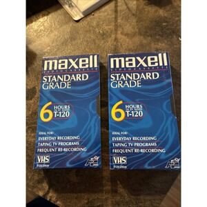 2 Maxell Standard Grade T-120 2-Hour Blank VHS Up to 6 Hours EP Mode NIB Sealed
